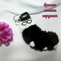 Брелок мягкая игрушка на сумку, рюкзак, ключи, пушистая гусеница, цвет черный, белый, 22 см Frostworker