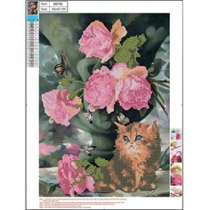 Алмазная мозаика 5D «Котёнок с цветами» 30 × 40 см, без подрамника, частичное заполнение Centrum