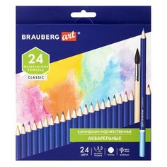 Карандаши художественные цветные акварельные BRAUBERG ART CLASSIC 24 цвета грифель 3 3 мм, 2 шт