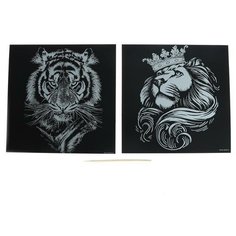 Набор гравюр «Большие кошки», с металлическим эффектом «золото», 2 шт, 19х19 см Школа талантов