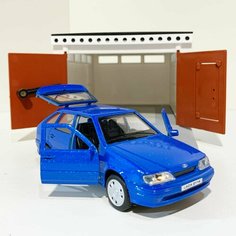 Гараж с распашными воротами и металлическая инерционная машинка ВАЗ 2114 с открывающимися дверями и багажником (синяя) Форма