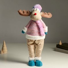 Кукла интерьерная "Лосик в розовом свитере с мехом и голубом колпаке, со звёздочкой" 61,5 см 94880 Россия