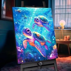 Картина по номерам с кристаллами из хрусталя (40х50) Морские черепахи (26 цветов) SHR0543 Флюид Free Fly