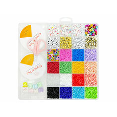 Набор бусин KWELT в наборе: пластиковый контейнер 20х20х2, 24 ячейки, фигурные бусины, бисер, буквы, леска, ножницы