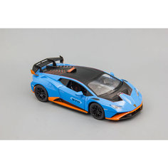 Металлическая инерционная машинка "Lamborghini Huracan STO" масштаб 1:24, длина 21 см голубая XLG