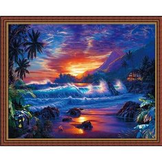 Алмазная мозаика на подрамнике полная выкладка круглые стразы 40*50 "Закат на море" Нет бренда