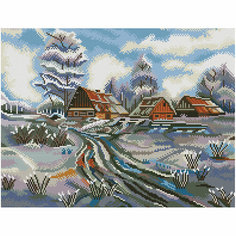 Алмазная мозаика ТРИ совы "Зима в деревне", 40*50см, холст на деревянном подрамнике, картонная коробка с пластиковой ручкой