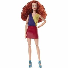 Barbie Looks Doll, Curly Red Hair, Color Block Outfit With Miniskirt - Барби с вьющимися рыжими волосами в наряде с мини-юбкой HJW80 Mattel