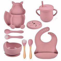 Детский силиконовый набор посуды для кормления малыша 9 предметов Khan Premium