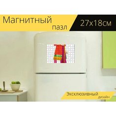 Магнитный пазл "Сари, индийский, этнический" на холодильник 27 x 18 см. Lots Prints
