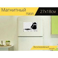 Магнитный пазл "Винтажная девушка, ребенок, начинающий ходить" на холодильник 27 x 18 см. Lots Prints