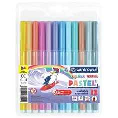 Фломастеры Centropen "Colour World. Pastel", 12цв, 2мм, смываемые, блистер - 3 шт.