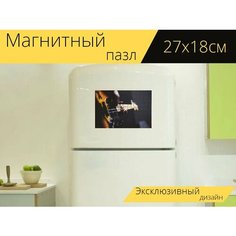 Магнитный пазл "Бас гитара, аккорд, закрыть" на холодильник 27 x 18 см. Lots Prints