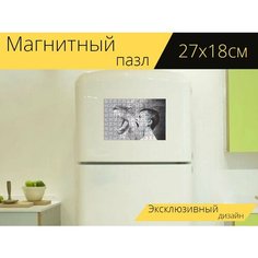 Магнитный пазл "Ребенок, мальчик, лев" на холодильник 27 x 18 см. Lots Prints