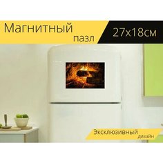 Магнитный пазл "Открытый огонь, камин, открытый камин" на холодильник 27 x 18 см. Lots Prints