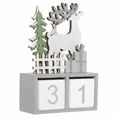 (НГ)Календарь настольный, 10х15 см, с кубиками, дерево, серый, Олень, Figure wood Kuchenland