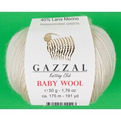 Пряжа Gazzal Baby Wool экрю (829), 40%шерсть мериноса/20%кашемирПА/40%акрил, 175м, 50г, 5шт