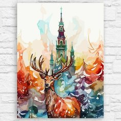 Картина по номерам на холсте новый год рождеством (красочный олень, природа, церковь, эстетика) - 12825 40х30 Бруталити