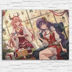 Картина по номерам на холсте новый год рождеством (геншин импакт, райдэн, яэ мико, зима) - 12707 40х30 Бруталити