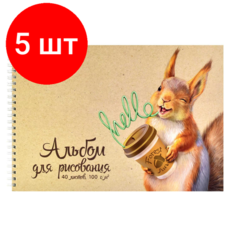 Комплект 5 штук, Альбом для рисования 40л бельчонок А4 гребень 60384 Феникс