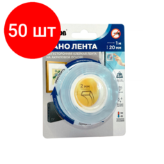 Комплект 50 штук, Клейкая лента двухсторонняя UNIBOB 20ммх1м, нано лента кристально прозрачная Noname