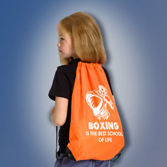 Сумка мешок с изображением боксера и надписью BOXING is the best school of life, оранжевого цвета