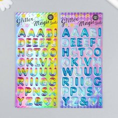 Наклейка пластик "Английский алфавит" с глиттером микс 9х20,5 см, 10 штук Noname