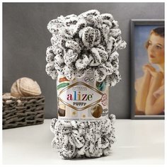 Пряжа "Puffy" 100 % микрополиэстер 9м/100г (686 белый леопард), 1шт Alize