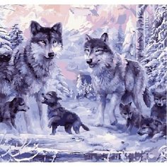 Картина по номерам Волки с волчатами 40х50 см Hobby Home