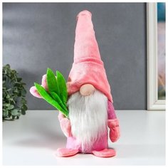 Кукла интерьерная "Гном с тюльпанами" розовый 37х8х6 см (1 шт.) Pro Market