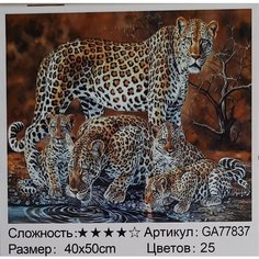 Алмазная мозаика на подрамнике 40х50, Леопарды у воды HI Stone Framed