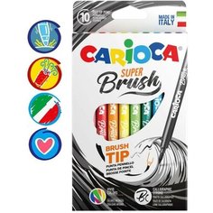 Фломастеры-кисть 10 цветов Carioca Super Brush, смываемые, картон, европодвес