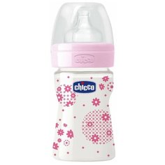 Chicco Бутылочка с соской из силикона Well-Being, 150 мл boy/girl, с рождения, розовый