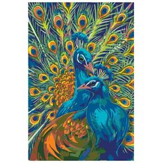 Картина по номерам, "Живопись по номерам", 100 x 150, A284, павлины, оперение, гордый взгляд, птицы