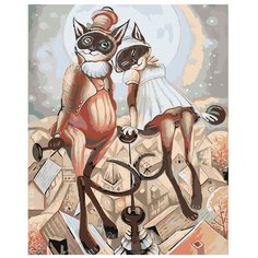 Картина по номерам, "Живопись по номерам", 80 x 100, ARTH-AH147, свидание, коты, животные, крыши , иллюстрация