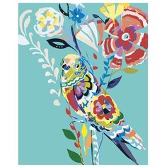 Картина по номерам, "Живопись по номерам", 48 x 60, A473, попугай, птица, цветы, зентангл, дудлинг, разноцветный