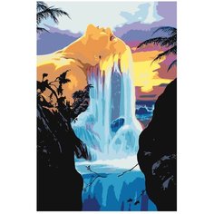 Картина по номерам, "Живопись по номерам", 48 x 72, FT10, иллюстрация, женщина, водопад, пейзаж, горы