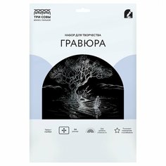 Гравюра с эффектом серебра Три Совы "Лодка", А4 (GA4_49921)