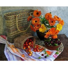 Алмазная мозаика на подрамнике 40x50 Летние ягоды и цветы Kolibriki