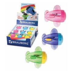 Точилка BRAUBERG Jet, с контейнером, для чернографитных/цветных карандашей, в картонном дисплее, ассорти, 223591, (18 шт.)