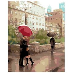 Картина по номерам, "Живопись по номерам", 60 x 75, DA04, Влюблённые, дождь, зонт, здание, романтика, живопись, улица