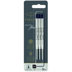 Стержень шариковый объемный Parker "QuinkFlow Ball Point" черный, 98мм, 1,0мм, метал. корпус, 3шт, блистер