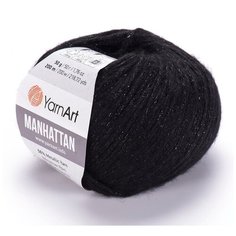Пряжа YarnArt Manhattan (Ярнарт Манхэттен) Нитки для вязания, 50г, 202м, 56% металлик 7% шерсть 7% вискоза 30% акрил, цвет 916 черный, 5шт.