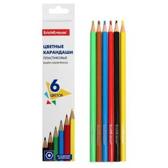Пластиковые цветные карандаши 6 цветов, ErichKrause Basic, шестигранные