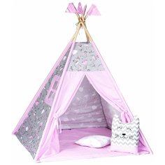 Детский Вигвам/палатка/домик с ковриком, окошком, подушкой-игрушкой, подушкой, флажки и системой антискладывания "Балеринки" Baby Lin