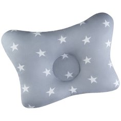 Подушка ортопедическая для малышей BIO-TEXTILES "МАЛЮТКА+" Звездочки белые на сером 27*24 с искусственным лебяжьим пухом анатомическая новорожденным