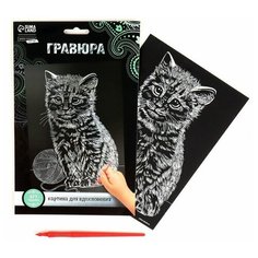 Гравюра "Кошечка" с металлическим эффектом "серебро" А5./В упаковке шт: 1 Школа талантов