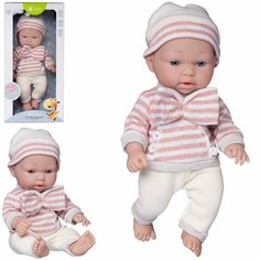 Пупс Junfa Pure Baby в вязаных белых штанишках и шапочке, розово-белой полосатой кофточке, 30 см Китай