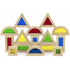 Конструктор Viga Toys Блочные геометрические фигуры с цветными прозрачными вставками 16 деталей, VG44565 Vigatoys
