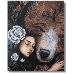 Картина по номерам " Девочка и медведь / Gigl with a bear " холст на подрамнике 60х40